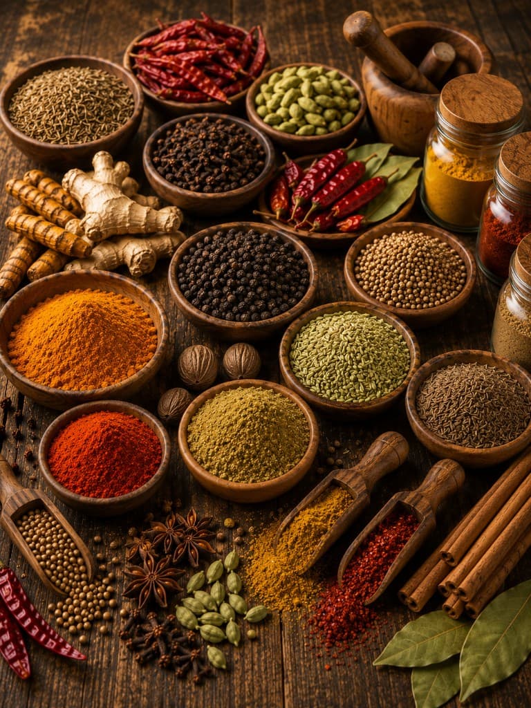 A selection of whole and ground spices