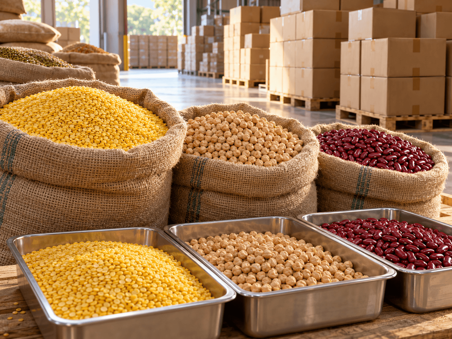 Yellow moong dal, chickpeas and rajma prepared for supply
